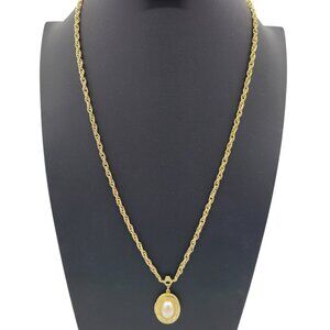 Vtg 1928 Antique Inspired Faux Pearl Locket Pendant Necklace Antiqued Gold Toned